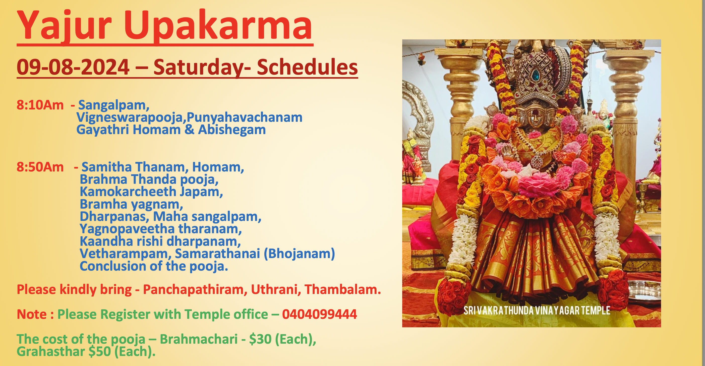 Sat 9th Aug – Yajur Upakarma